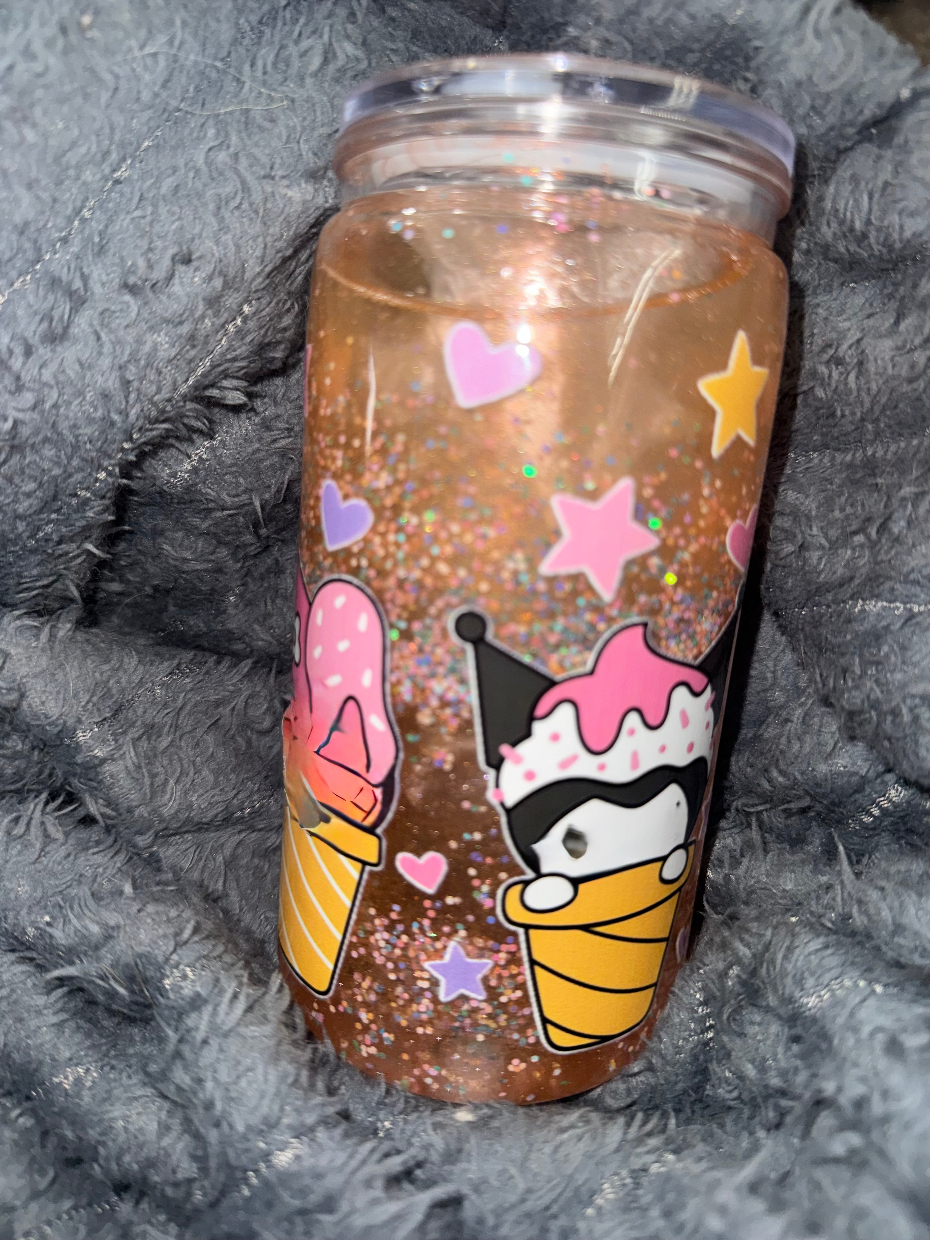 Sweet Kitty Sprinkle Glitter Tumbler 16oz with Shimmer Movement – Cute Kawaii Ice Cream Design, Handmade Sparkle Cup Cute Kitty Sprinkle Glitter Tumbler | Handmade Ice Cream Design Cup | Perfect Gift for Kawaii Lovers