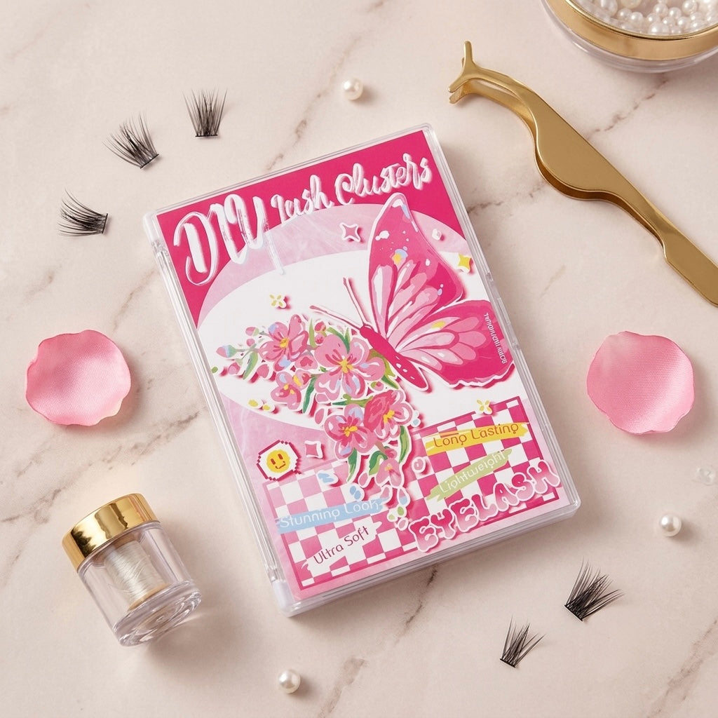 Lash Clusters Kit, 22 Top Styles of Wispy Manga Lashes (10-18mm),4 Bottom Lash Rows, D Curl Volume Lash Book Set with Glue, Brush Tweezers, Fluffy Natural Look Easy to Apply