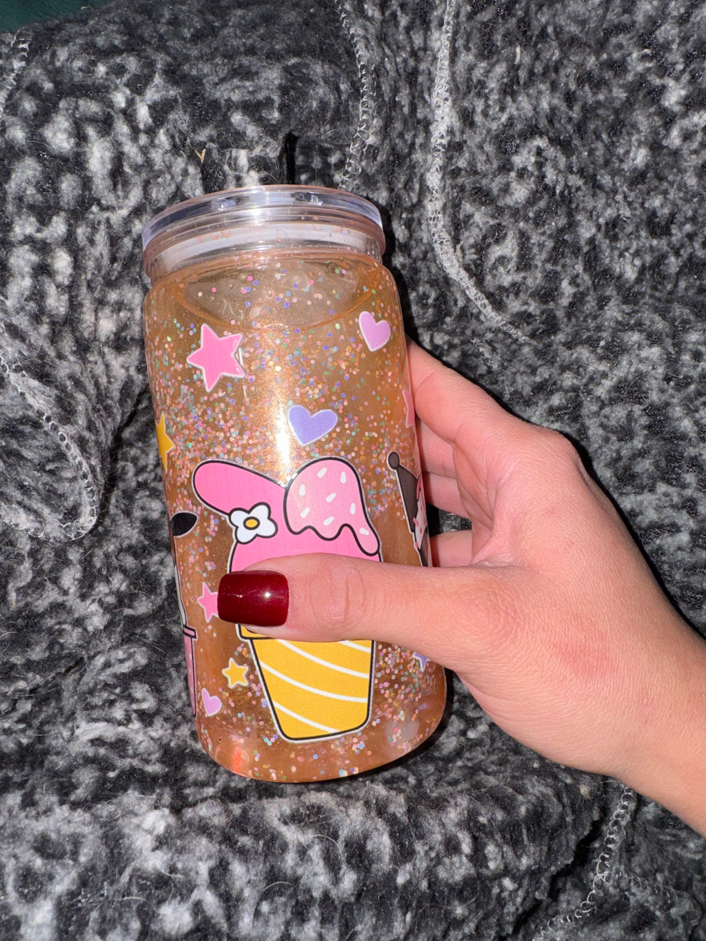 Sweet Kitty Sprinkle Glitter Tumbler 16oz with Shimmer Movement – Cute Kawaii Ice Cream Design, Handmade Sparkle Cup Cute Kitty Sprinkle Glitter Tumbler | Handmade Ice Cream Design Cup | Perfect Gift for Kawaii Lovers