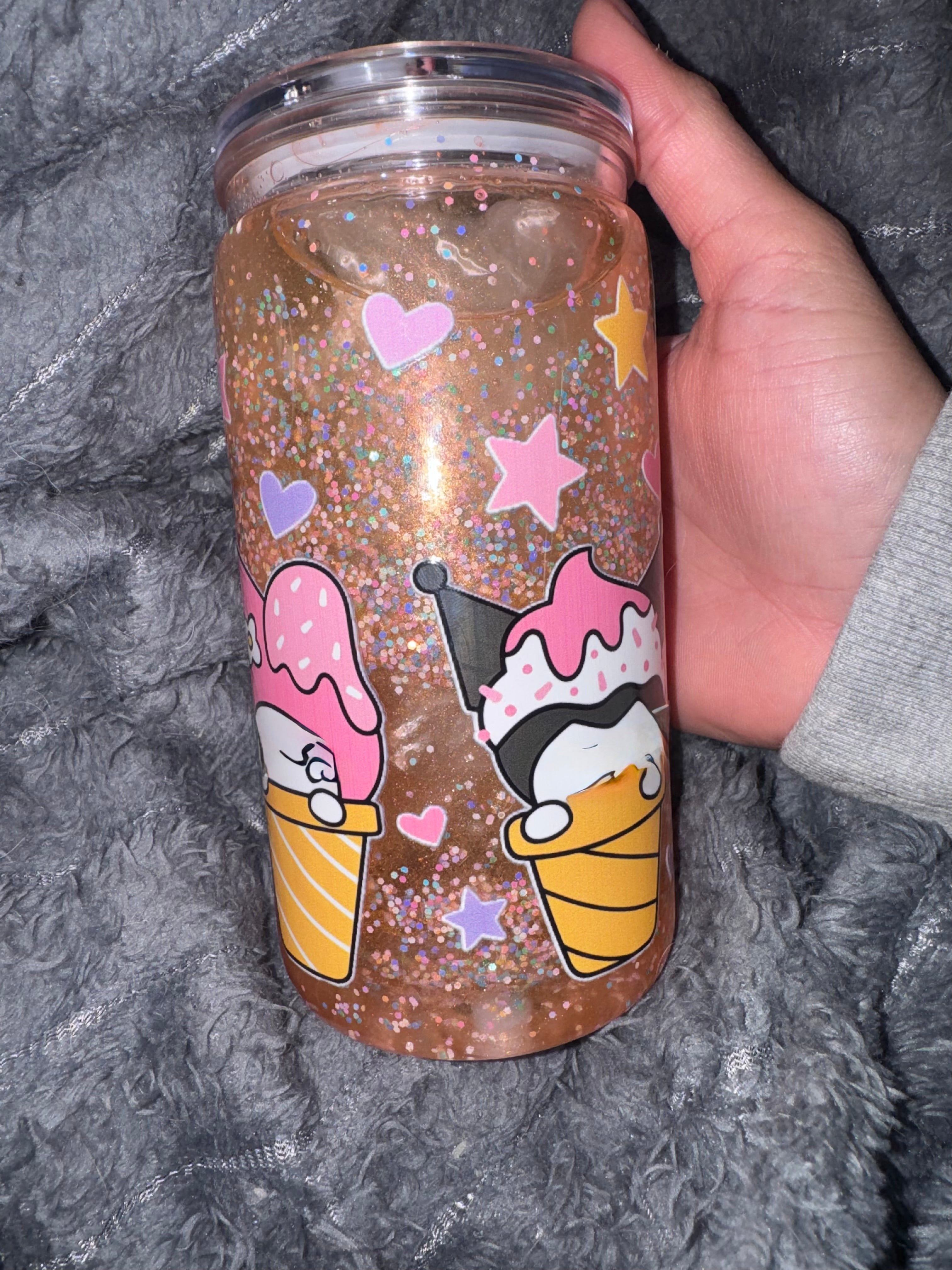 Sweet Kitty Sprinkle Glitter Tumbler 16oz with Shimmer Movement – Cute Kawaii Ice Cream Design, Handmade Sparkle Cup Cute Kitty Sprinkle Glitter Tumbler | Handmade Ice Cream Design Cup | Perfect Gift for Kawaii Lovers