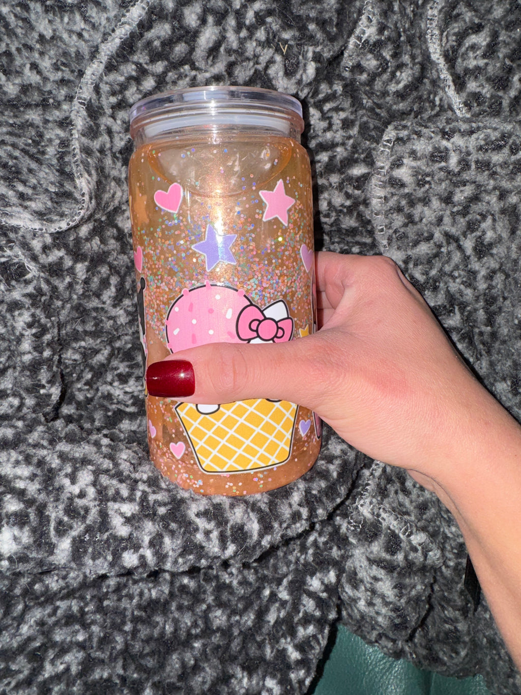 Sweet Kitty Sprinkle Glitter Tumbler 16oz with Shimmer Movement – Cute Kawaii Ice Cream Design, Handmade Sparkle Cup Cute Kitty Sprinkle Glitter Tumbler | Handmade Ice Cream Design Cup | Perfect Gift for Kawaii Lovers