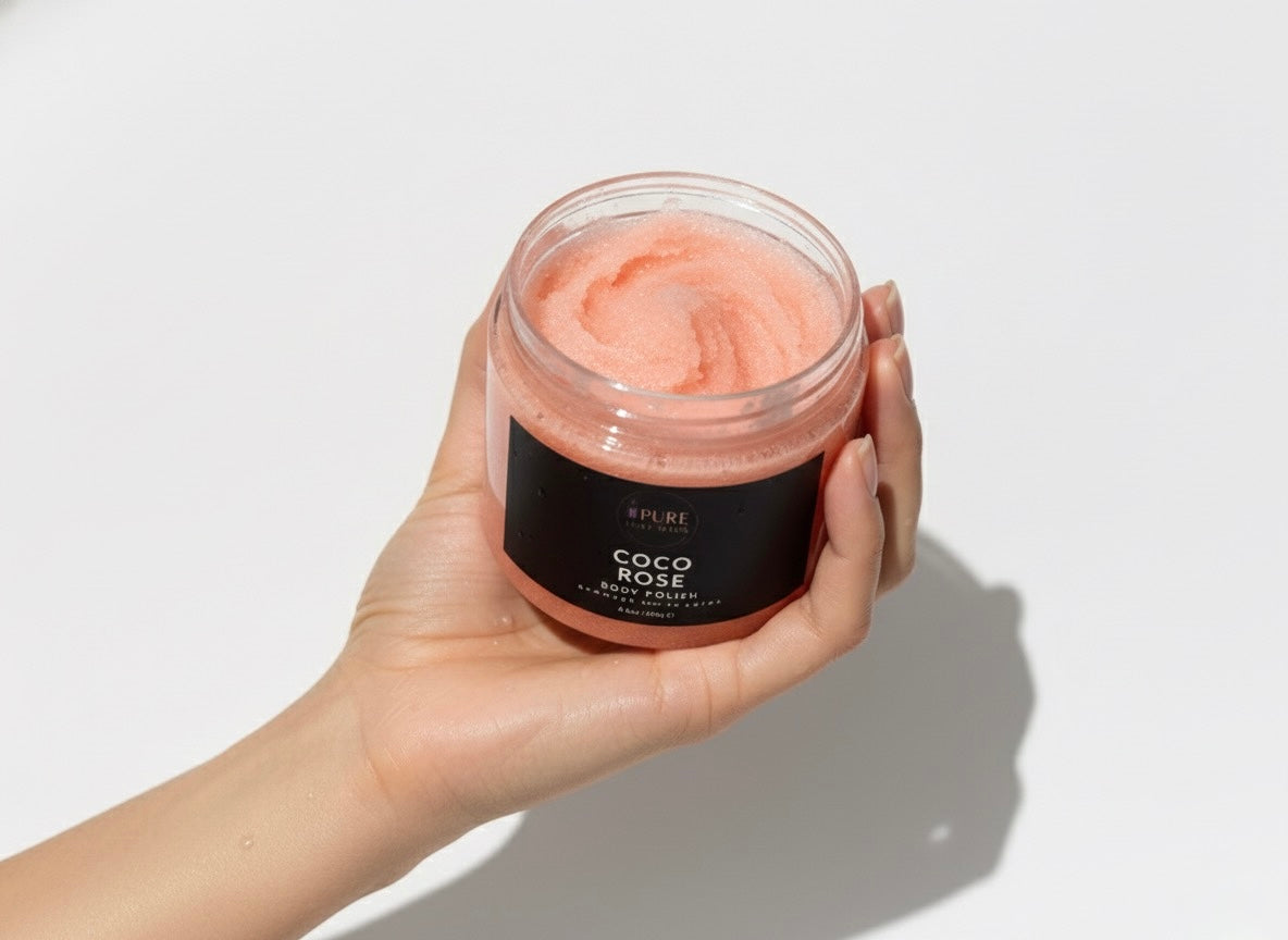 Pure Luxe Haus Coco Rose Body Polish, Exfoliating Sugar Scrub, 8.8 oz, Hydrating and Brightening