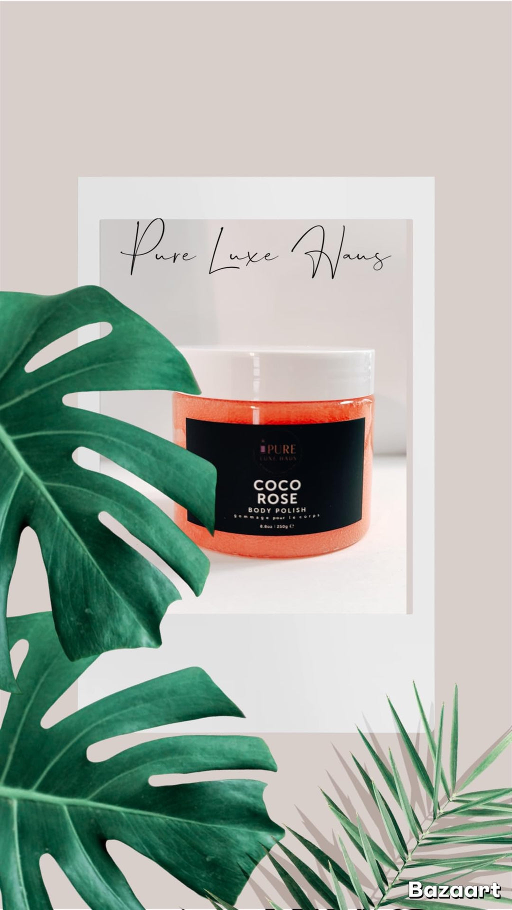 Pure Luxe Haus Coco Rose Body Polish, Exfoliating Sugar Scrub, 8.8 oz, Hydrating and Brightening