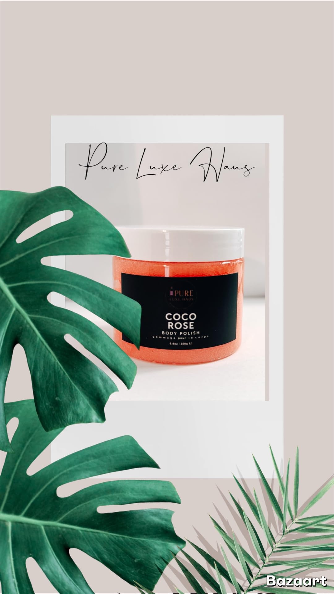 Pure Luxe Haus Coco Rose Body Polish, Exfoliating Sugar Scrub, 8.8 oz, Hydrating and Brightening