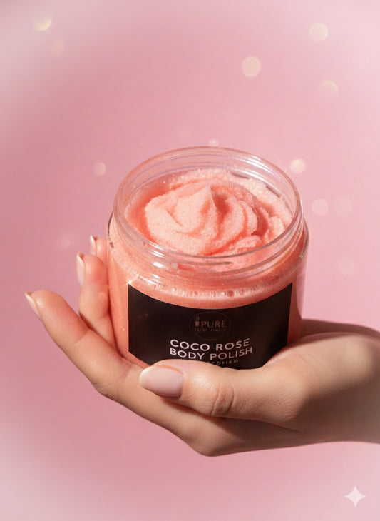 Pure Luxe Haus Coco Rose Body Polish, Exfoliating Sugar Scrub, 8.8 oz, Hydrating and Brightening