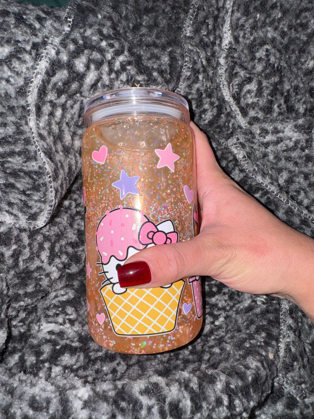 Sweet Kitty Sprinkle Glitter Tumbler 16oz with Shimmer Movement – Cute Kawaii Ice Cream Design, Handmade Sparkle Cup Cute Kitty Sprinkle Glitter Tumbler | Handmade Ice Cream Design Cup | Perfect Gift for Kawaii Lovers