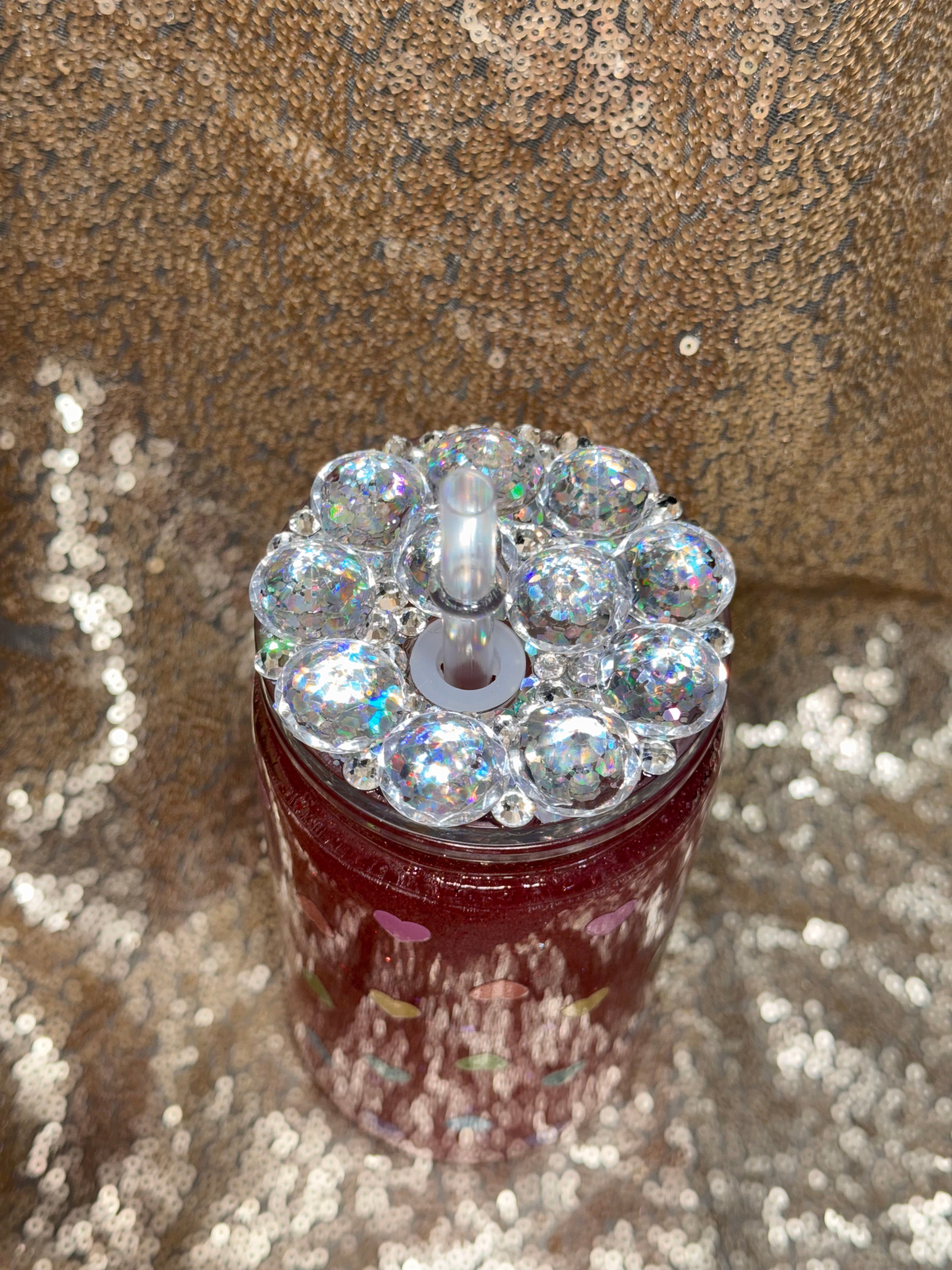 Ruby Love Snow Globe Tumbler 16oz with Colorful Heart Glitter Sparkling Lid Handcrafted Ruby Red Shimmer Perfect for Valentine's Gifts