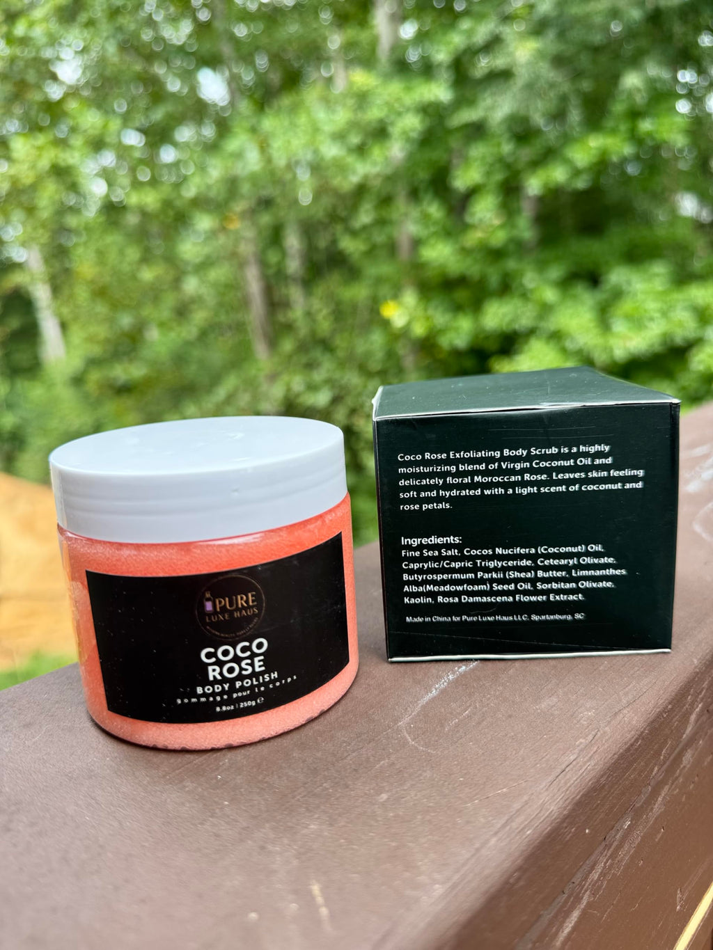 Pure Luxe Haus Coco Rose Body Polish, Exfoliating Sugar Scrub, 8.8 oz, Hydrating and Brightening