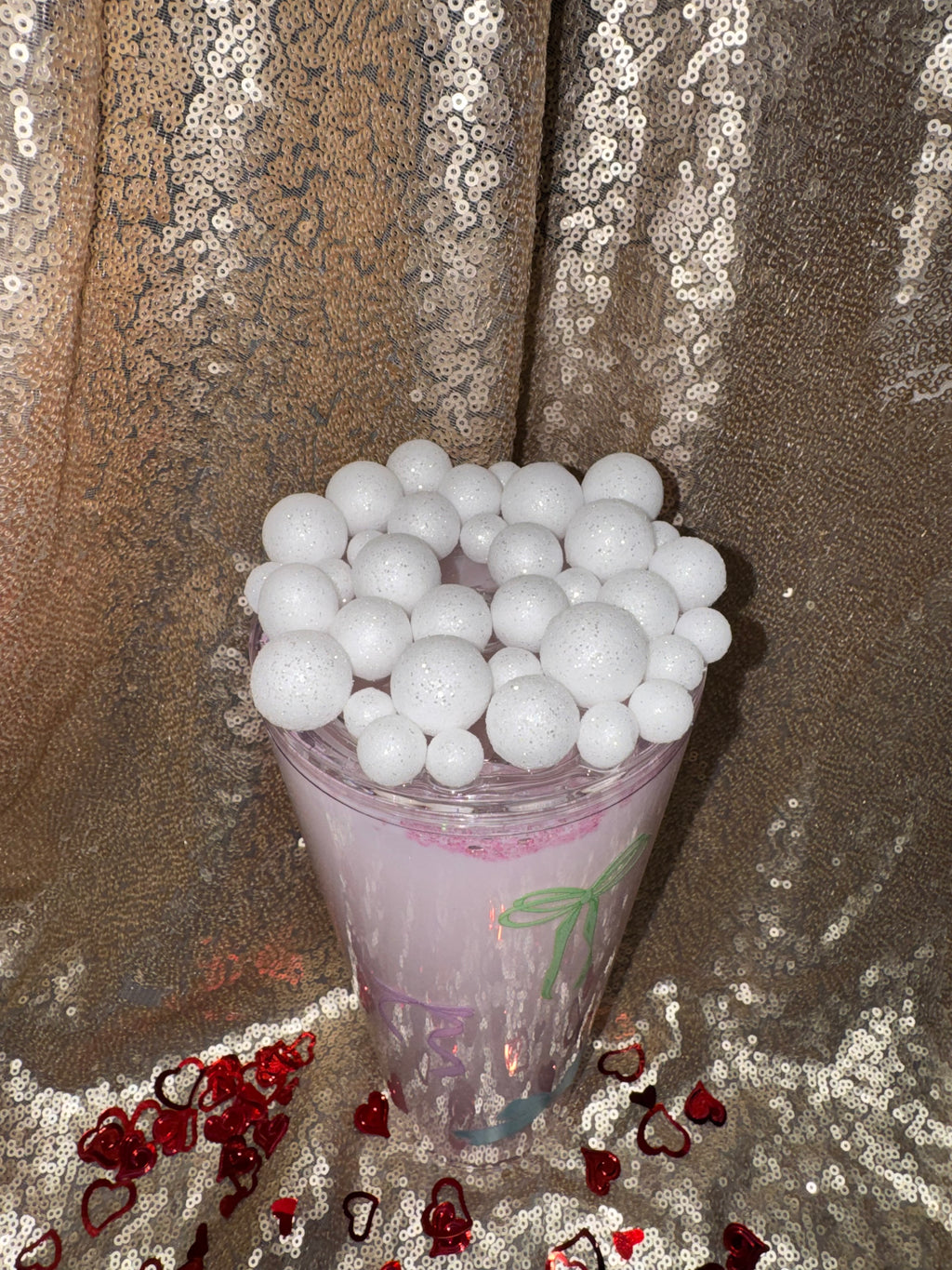 Milky Blush Pink Tumbler 24oz Pre Made And Custom Perfect Gift For Valentines Day with Adorable Bow Design