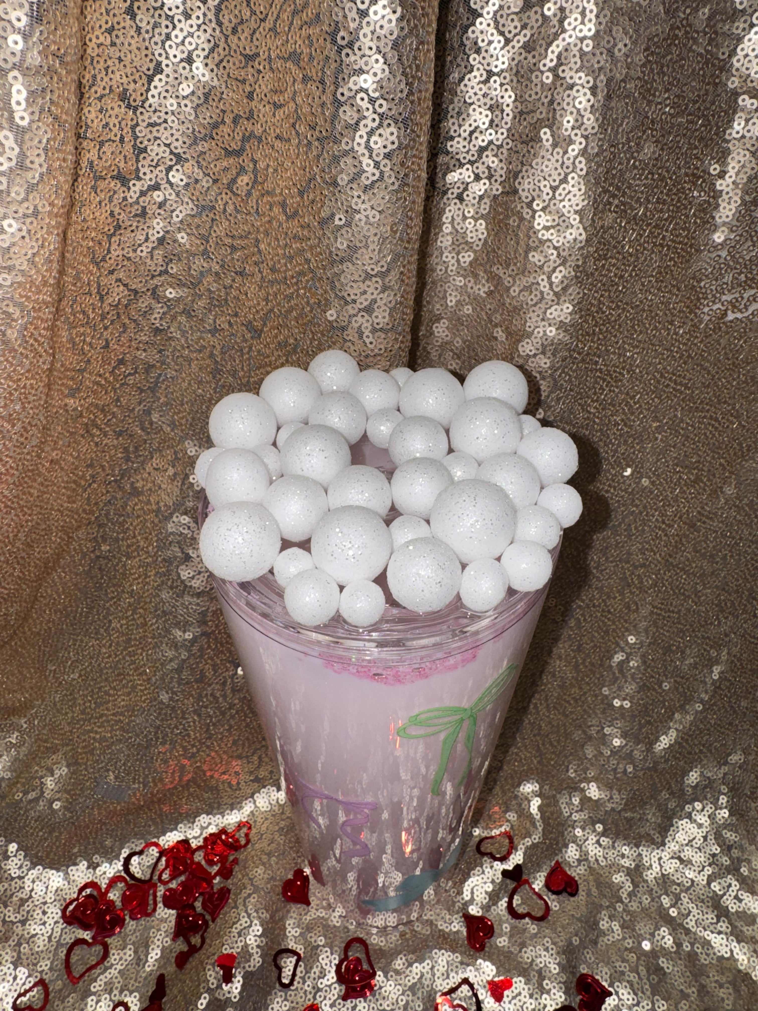 Milky Blush Pink Tumbler 24oz Pre Made And Custom Perfect Gift For Valentines Day with Adorable Bow Design