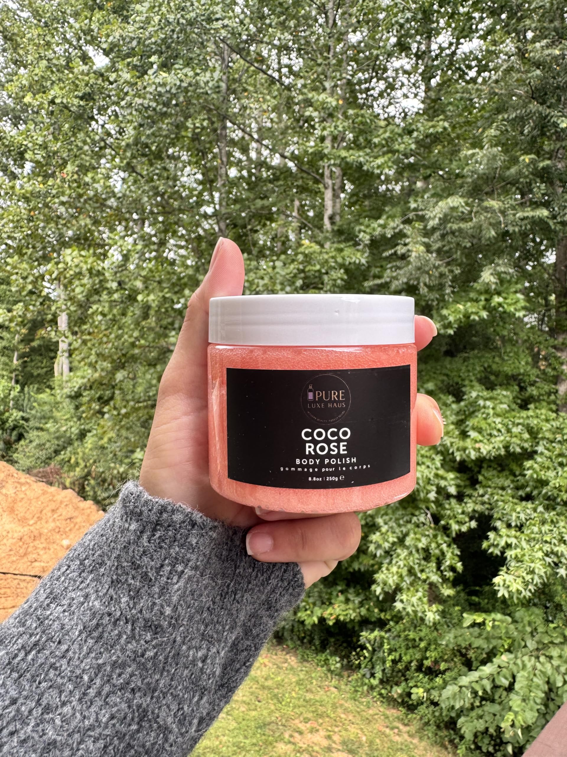 Pure Luxe Haus Coco Rose Body Polish, Exfoliating Sugar Scrub, 8.8 oz, Hydrating and Brightening