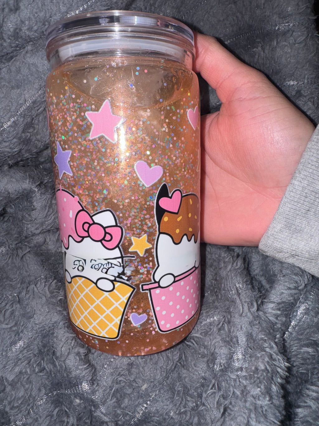Sweet Kitty Sprinkle Glitter Tumbler 16oz with Shimmer Movement – Cute Kawaii Ice Cream Design, Handmade Sparkle Cup Cute Kitty Sprinkle Glitter Tumbler | Handmade Ice Cream Design Cup | Perfect Gift for Kawaii Lovers