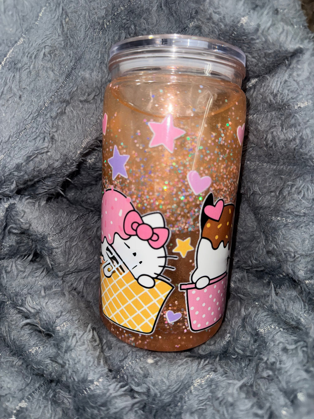 Sweet Kitty Sprinkle Glitter Tumbler 16oz with Shimmer Movement – Cute Kawaii Ice Cream Design, Handmade Sparkle Cup Cute Kitty Sprinkle Glitter Tumbler | Handmade Ice Cream Design Cup | Perfect Gift for Kawaii Lovers