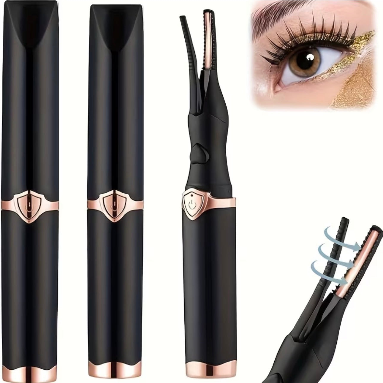 Black Eyelash Curler – No-Pinch Stainless Steel Lash Tool with Refill Pad, Comfortable Grip, Matte Finish