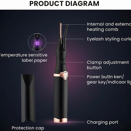 Black Eyelash Curler – No-Pinch Stainless Steel Lash Tool with Refill Pad, Comfortable Grip, Matte Finish