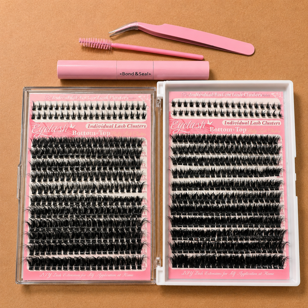 Lash Clusters Kit, 22 Top Styles of Wispy Manga Lashes (10-18mm),4 Bottom Lash Rows, D Curl Volume Lash Book Set with Glue, Brush Tweezers, Fluffy Natural Look Easy to Apply