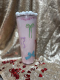 Milky Blush Pink Tumbler 24oz Pre Made And Custom Perfect Gift For Valentines Day with Adorable Bow Design
