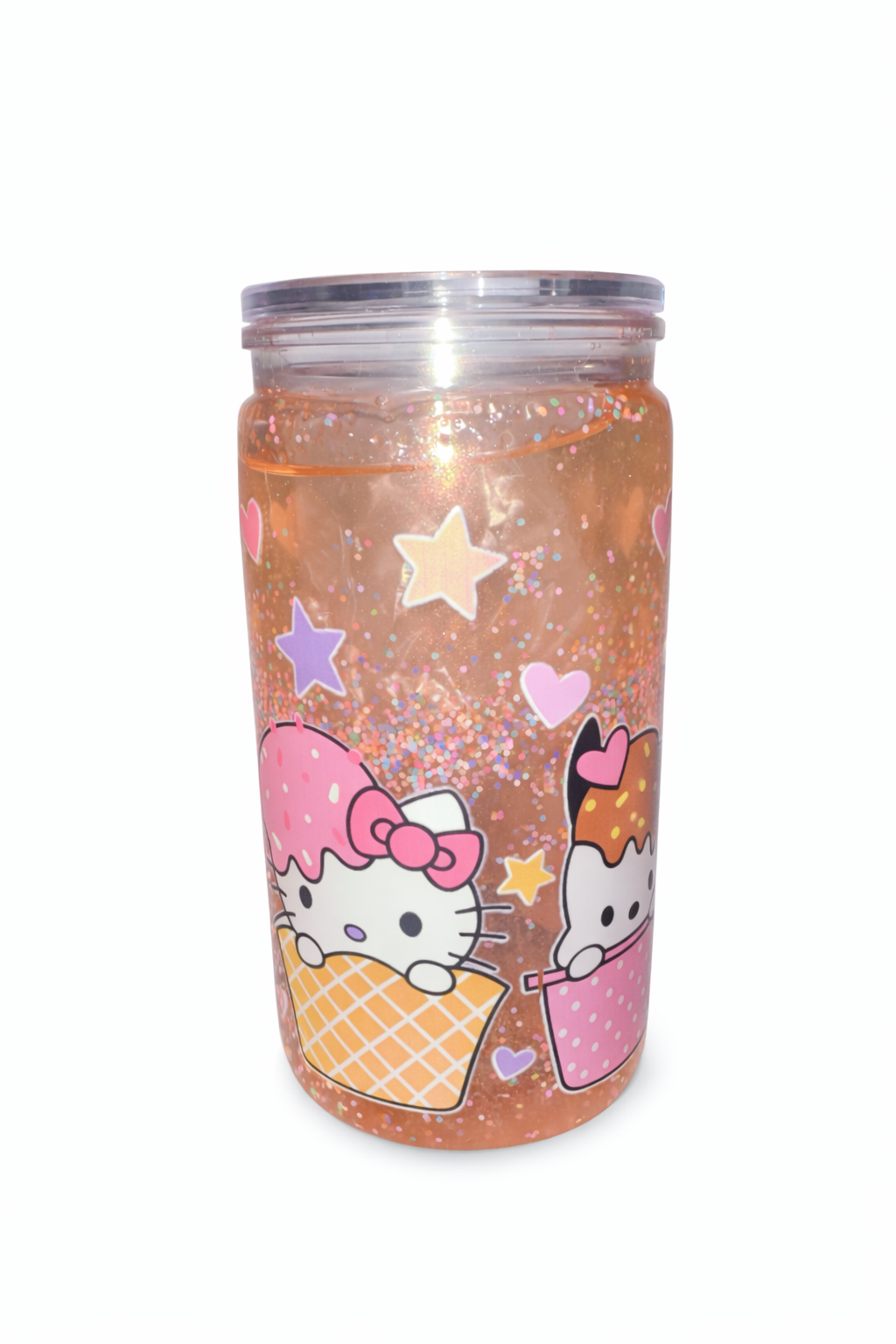 Sweet Kitty Sprinkle Glitter Tumbler 16oz with Shimmer Movement – Cute Kawaii Ice Cream Design, Handmade Sparkle Cup Cute Kitty Sprinkle Glitter Tumbler | Handmade Ice Cream Design Cup | Perfect Gift for Kawaii Lovers