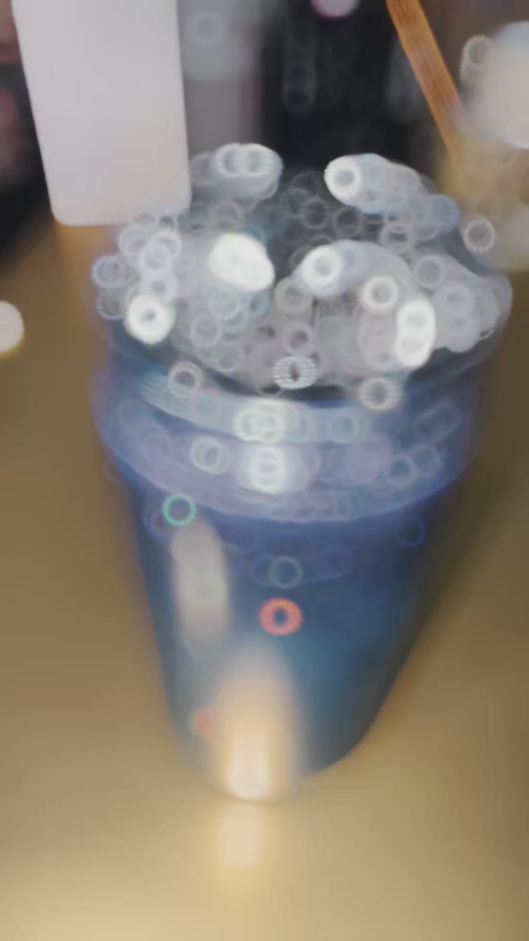 Galaxy Snow Globe Tumbler 16 oz Plastic with Glitter Cold Drinks Cup Lid & Straw Mesmerizing Blue Purple Swirls Star Accents